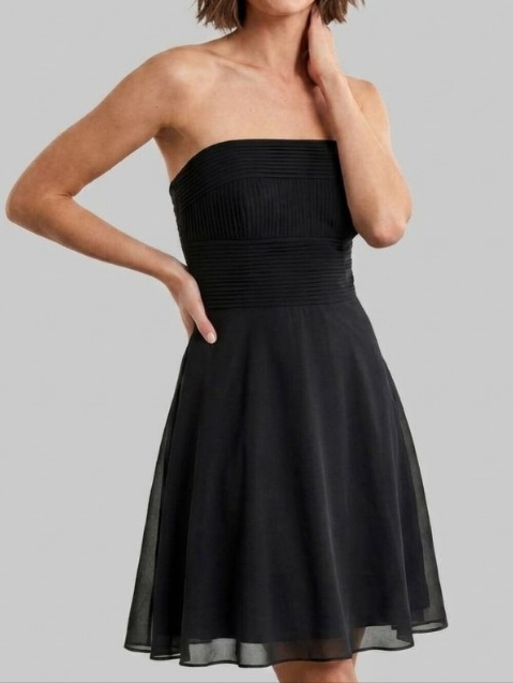 White House Black Market Ruched Pleated Convertible Chiffon Dress 0 Black LBD